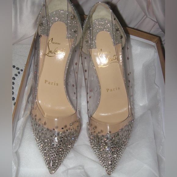 Authentic Christian Louboutin pvc degrastrass silver rhinestone glitter heels - Picture 1 of 6